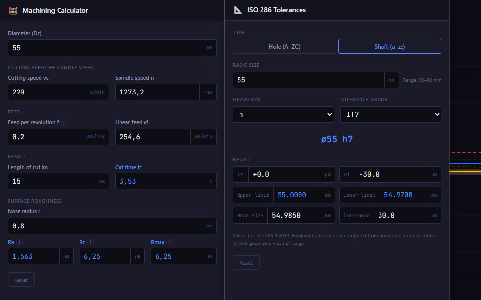 Machining Calculator and ISO 286 Tolerances in MultiPath CNC Editor