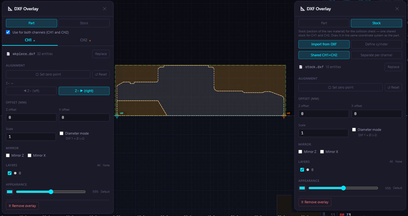 DXF Overlay of part and stock in MultiPath CNC Editor