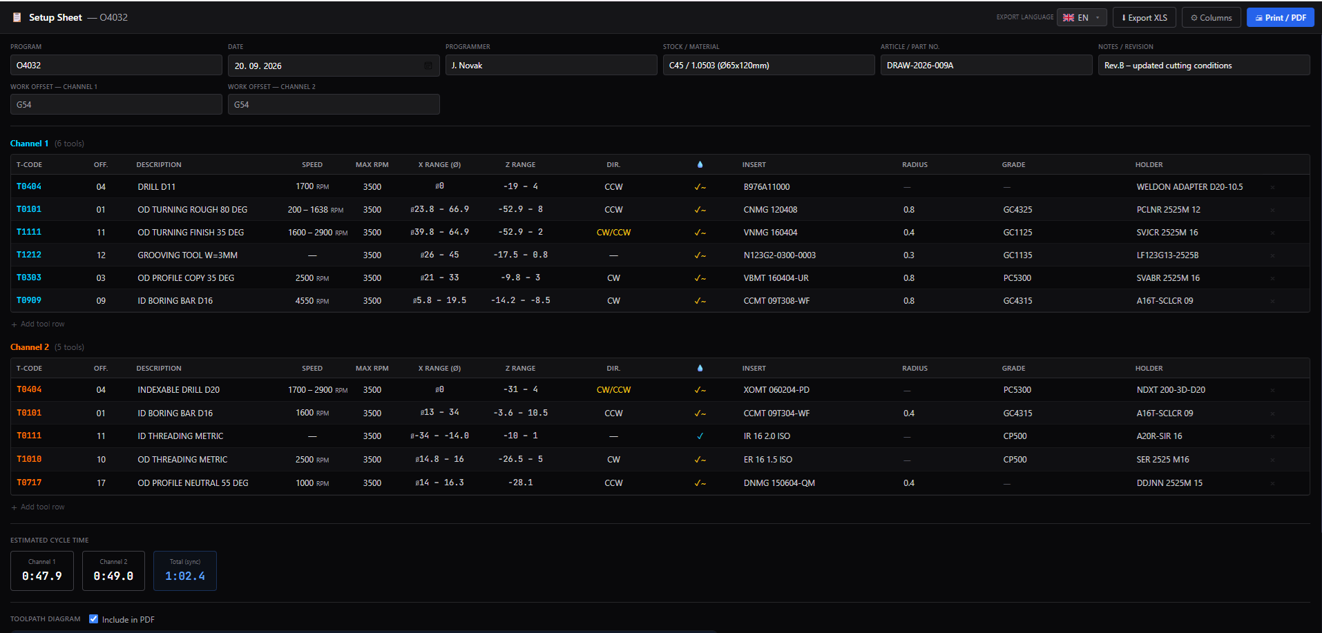 Setup Sheet UI